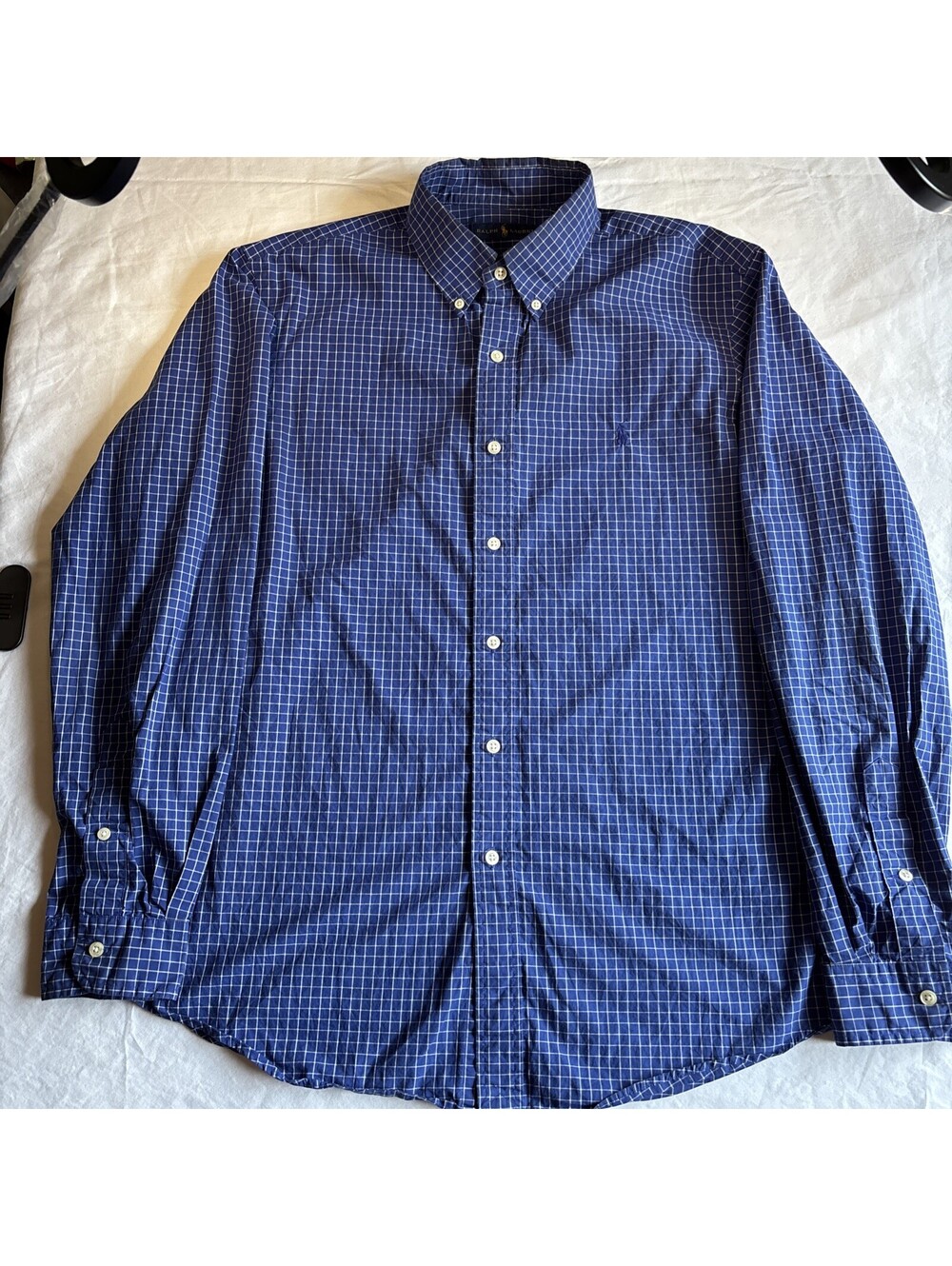 Ralph Lauren men’s L long sleeve shirt, Blue Windowpane plaid